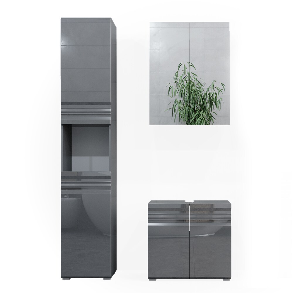 VICCO Badm&ouml;belset FREDDY Spiegelschrank Unterschrank Hoch anthrazit hochglanz 