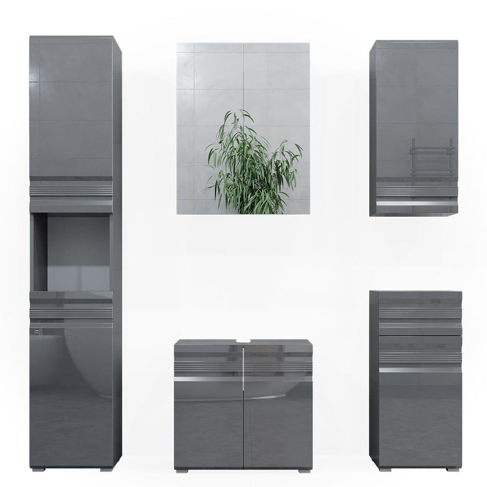 VICCO Badm&ouml;belset FREDDY Spiegelschrank Unterschrank Hoch anthrazit hochglanz 