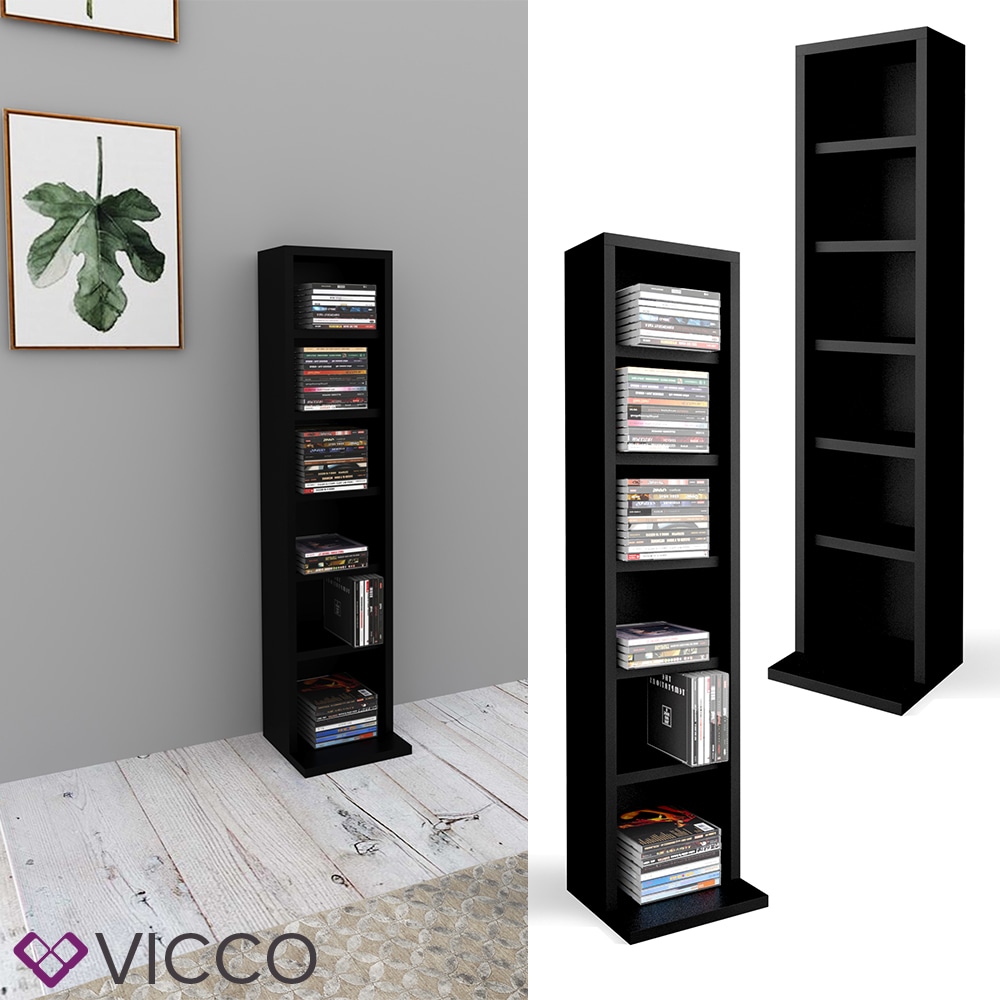 VICCO CD Regal DVD St&auml;nder Schwarz Wandregal H&auml;ngeregal B&uuml;cherregal B&uuml;rorega 