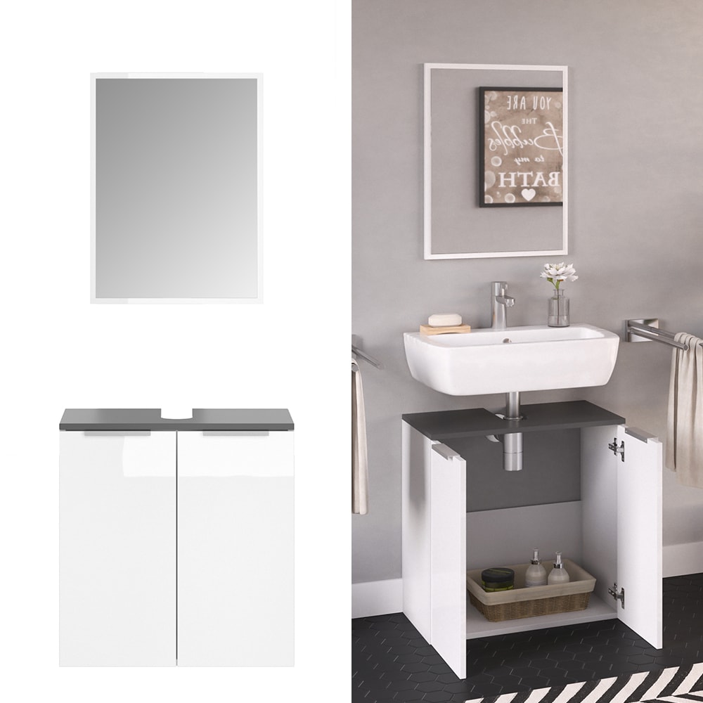 VICCO Badm&ouml;bel-Set OTIS Wei&szlig; - Waschtischunterschrank Spiegel 