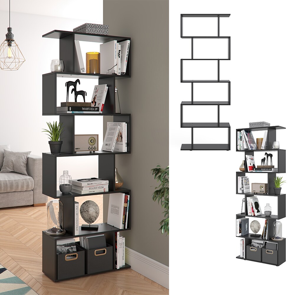 VICCO Raumteiler LEVIO 6 F&auml;cher Schwarz B&uuml;cherregal Standregal Aktenregal Hochregal Regal 