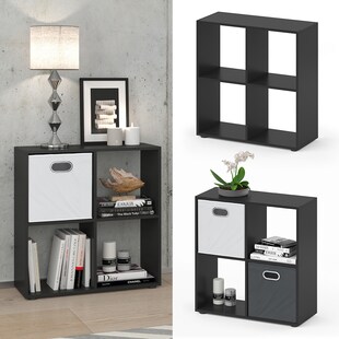Vicco Raumteiler Tatra 4 Fächer Schwarz 70 x 70 cm - Regal Bücherregal Standregal Aktenregal Raumtrenner 