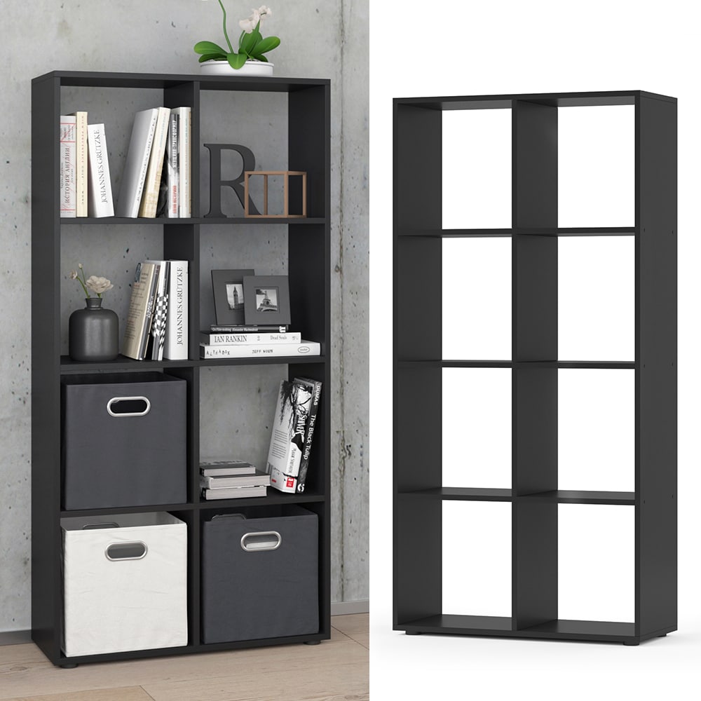 Vicco Raumteiler Scutum 8 F&auml;cher Schwarz 140 x 72 cm - Regal B&uuml;cherregal Standregal Aktenregal Raumtrenner 
