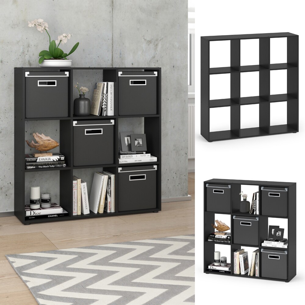 VICCO Raumteiler NOVE 9 F&auml;cher Schwarz - W&uuml;rfelregal Raumtrenner Standregal 