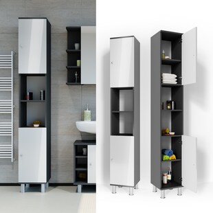 VICCO Badschrank Fynn 190 x 30 cm Anthrazit - Badezimmerschrank Hochschrank Schrank Regal Badregal 