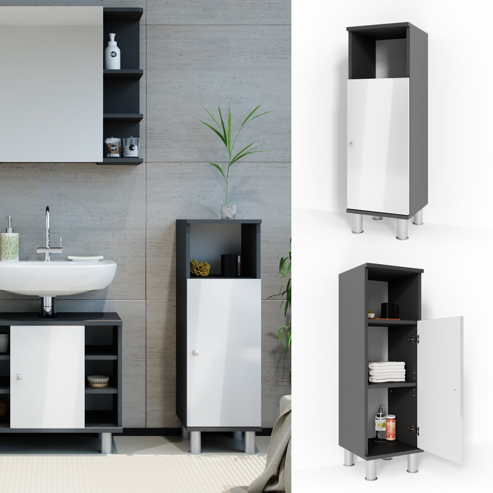 VICCO Midischrank FYNN 95 x 30 cm Anthrazit Wei&szlig; - Badezimmerschrank Badschrank Schrank Badregal 