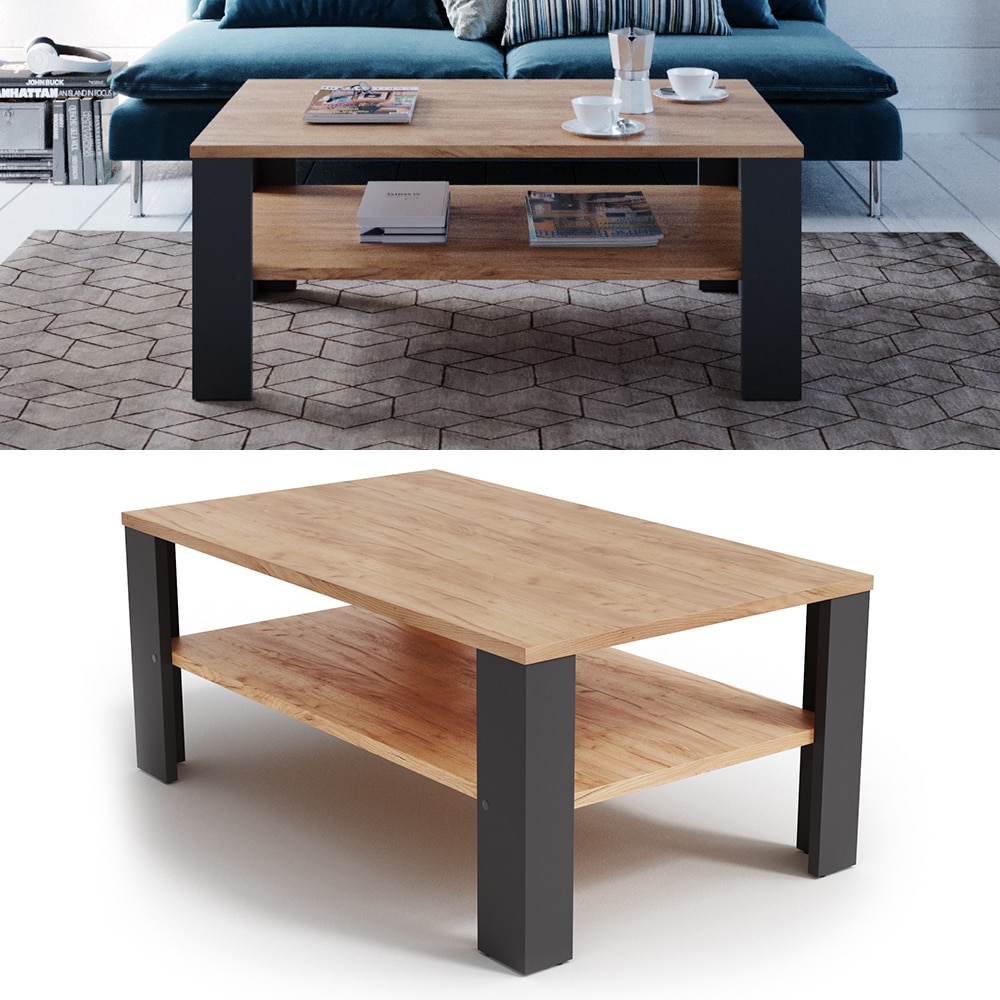 VICCO Couchtisch Anthrazit Sandeiche 100 x 60 cm - Wohnzimmertisch Beistelltisch Kaffeetisch 