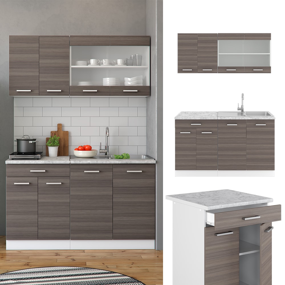 VICCO K&uuml;chenzeile SINGLE Einbauk&uuml;che 140 cm K&uuml;che Edelgrau Anthrazit R-LINE 