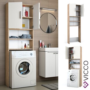 VICCO Waschmaschinenschrank 190 x 64 cm in Weiß Sonoma Badschrank Hochschrank 