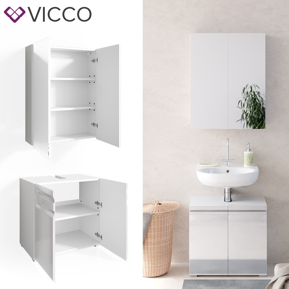 VICCO Badm&ouml;belset FREDDY Spiegelschrank Unterschrank wei&szlig; hochglanz Waschtisch 