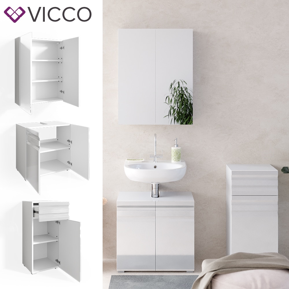 VICCO Badm&ouml;belset FREDDY Spiegelschrank Unterschrank Midi wei&szlig; hochglanz Bad 