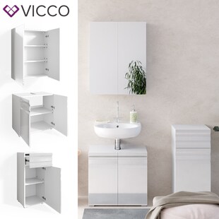 VICCO Badmöbelset FREDDY Spiegelschrank Unterschrank Midi weiß hochglanz Bad 