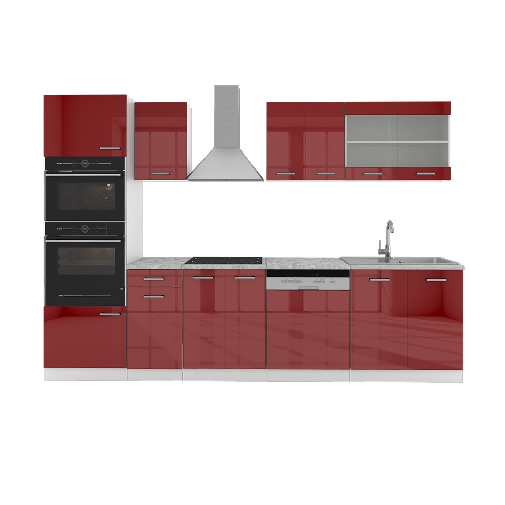 VICCO K&Uuml;CHE R-LINE 300CM K&Uuml;CHENZEILE K&Uuml;CHENBLOCK EINBAU ROT BORDEAUX HOCHGLANZ 