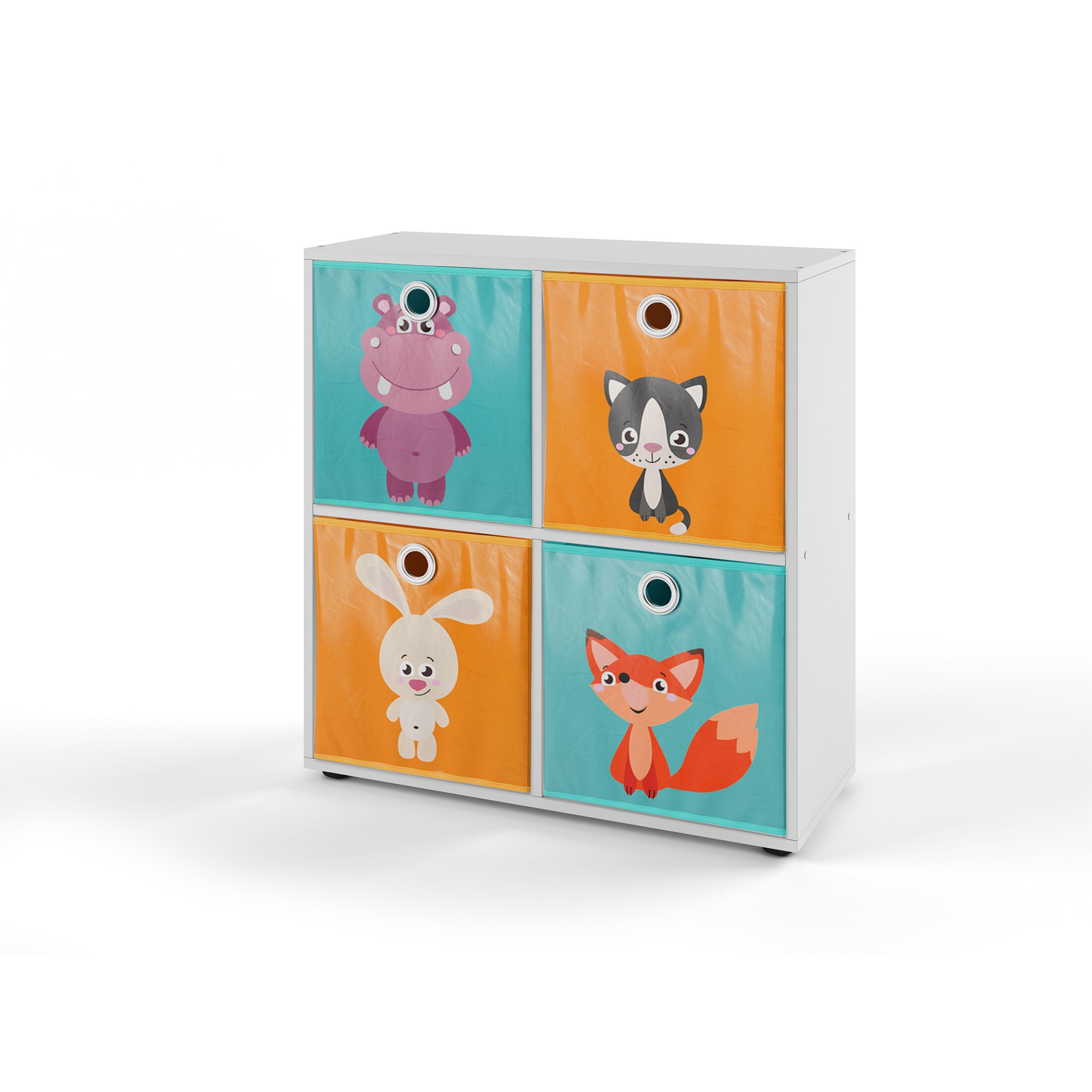 VICCO Raumteiler TETRA 4 F&auml;cher Wei&szlig; + 4 Faltboxen B&uuml;cherregal W&uuml;rfelregal Standregal Regal 