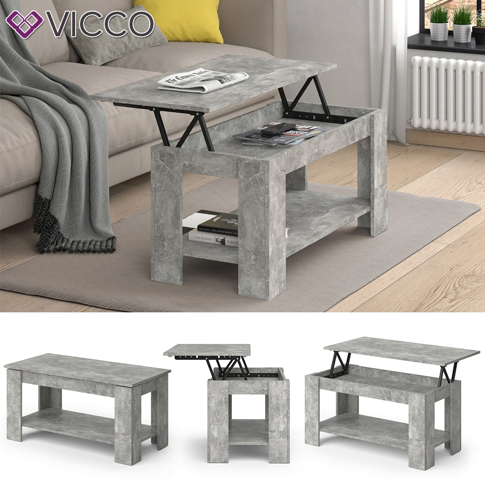 VICCO Couchtisch LORENZ beton h&ouml;henverstellbar Sofatisch Kaffetisch Wohnzimmer Tisch 