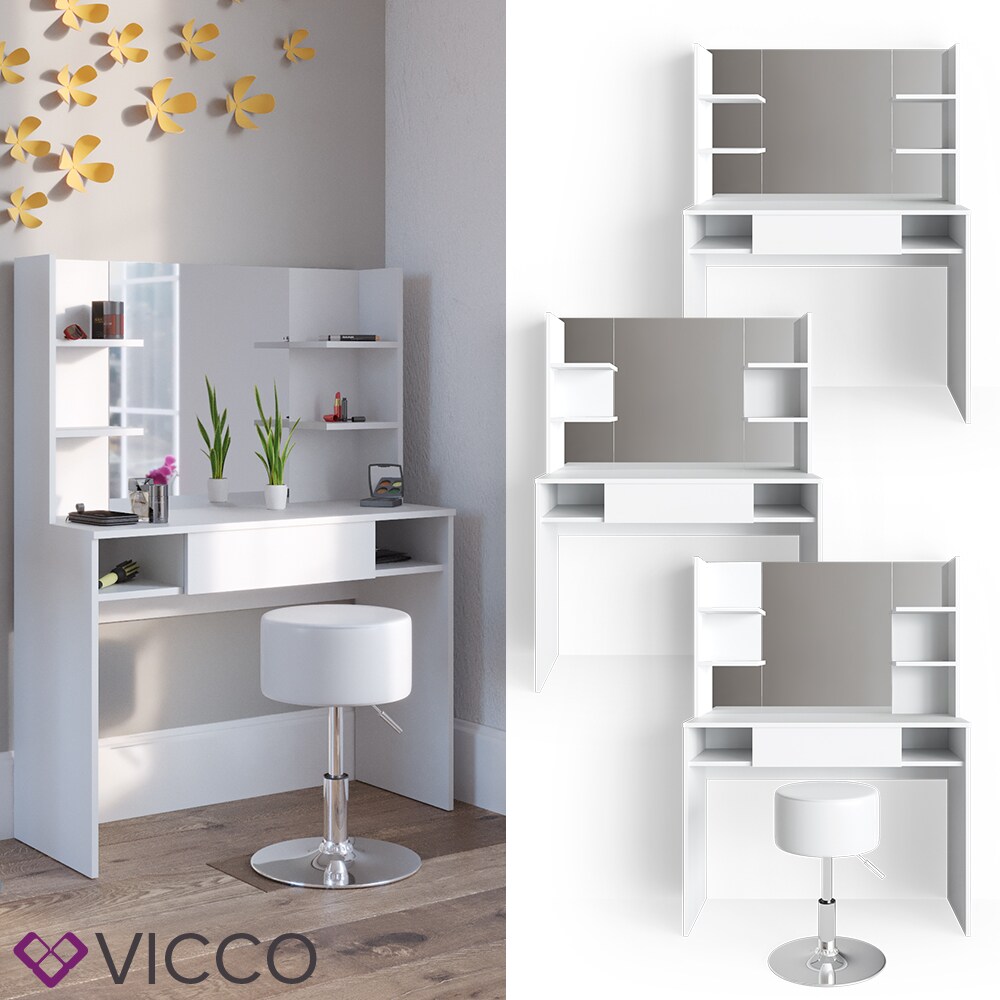 VICCO Schminktisch DAENERYS Wei&szlig; Frisiertisch Frisierkommode Spiegel Hocker 