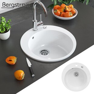 BERGSTRÖM Keramik Spüle VALENCIA Beschichtet Küche Einbauspüle Spülbecken Weiß 