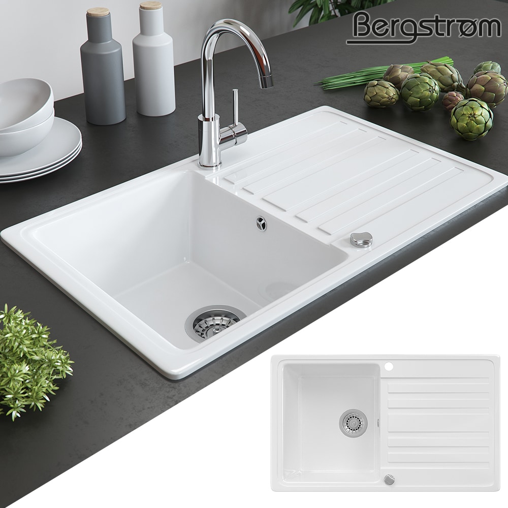 BERGSTR&Ouml;M Keramik Sp&uuml;le VALENCIA Beschichtet K&uuml;che Einbausp&uuml;le Sp&uuml;lbecken Wei&szlig; 