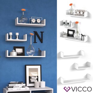 VICCO 3er Set Wandregal Hängeregal Bücherregal Wandboard Trend Regal Weiß 