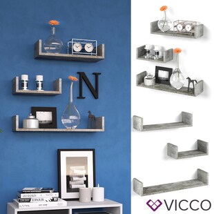 VICCO 3er Set Wandregal Hängeregal Bücherregal Wandboard Trend Regal Beton 