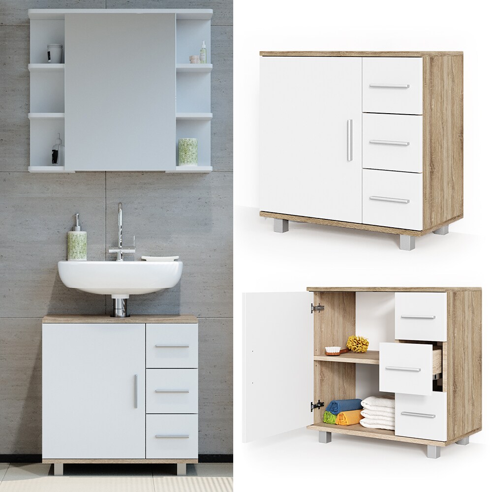 VICCO Waschbeckenunterschrank ILIAS Wei&szlig; Sonoma Waschtisch Unterschrank Badezimmer 