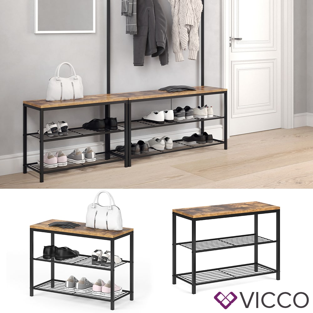 VICCO Schuhbank FYRK Schuhregal 70cm Schuhschrank Sitzfl&auml;che Sitzbank 2 Ablagen 