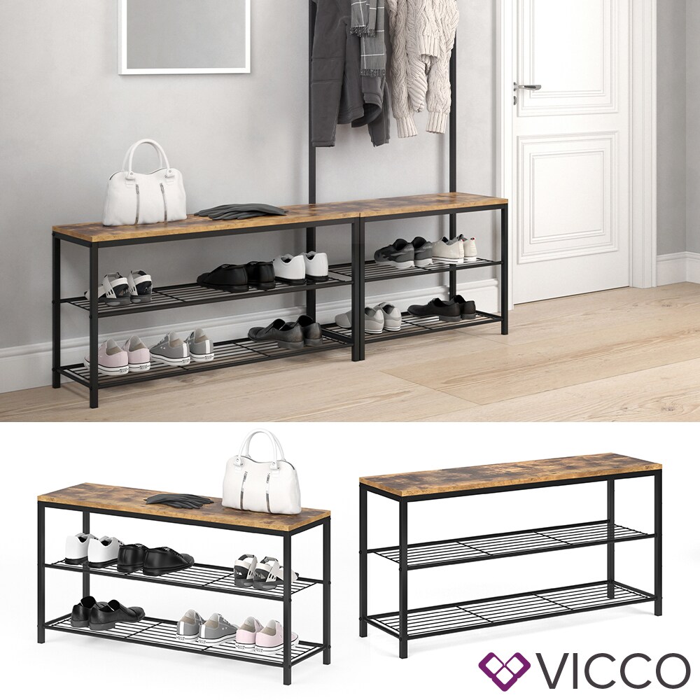 VICCO Schuhbank FYRK Schuhregal 100cm Schuhschrank Sitzfl&auml;che Sitzbank 2 Ablagen 