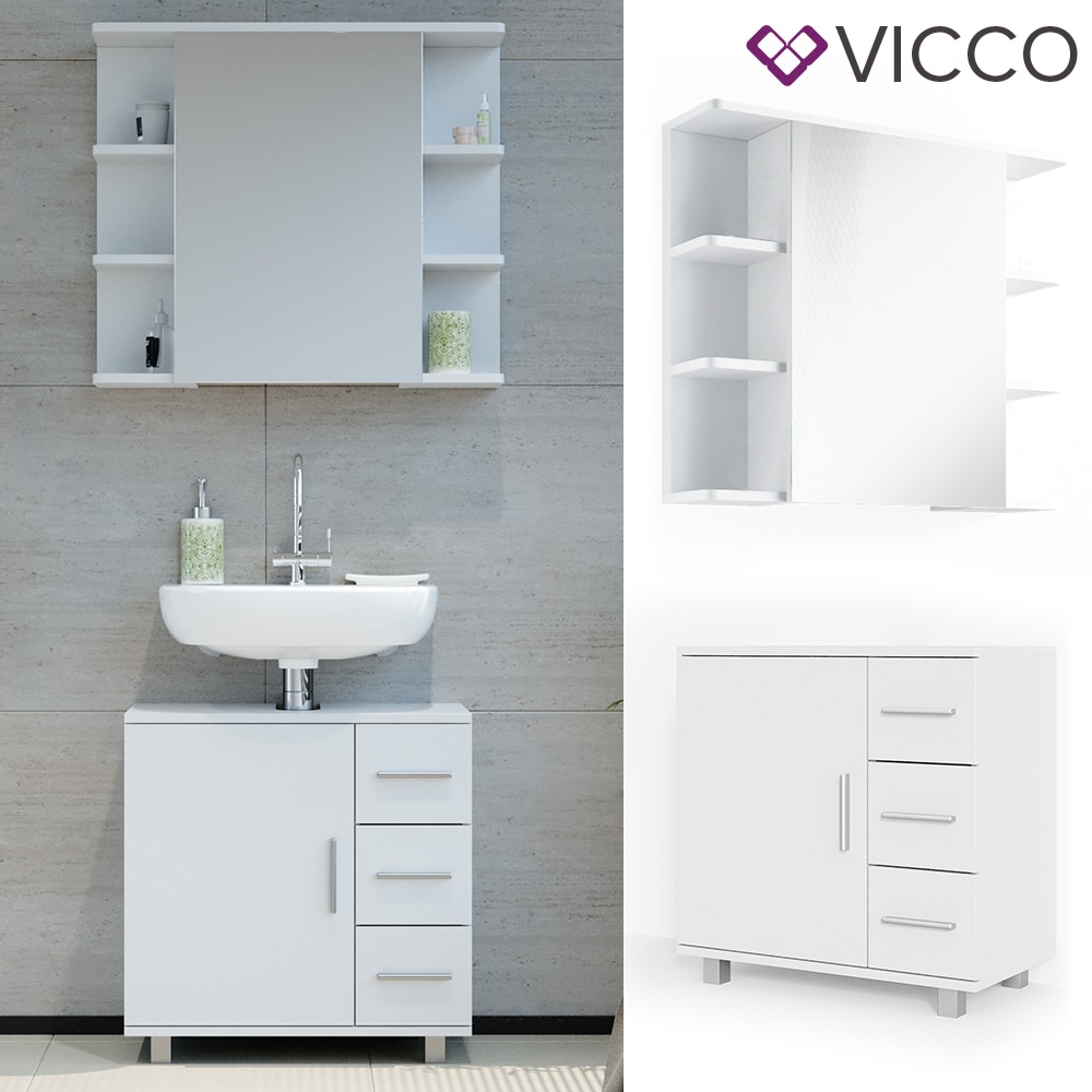 VICCO Badm&ouml;bel Set ILIAS Wei&szlig; - Bad Spiegel Kommode Unterschrank Badschrank 
