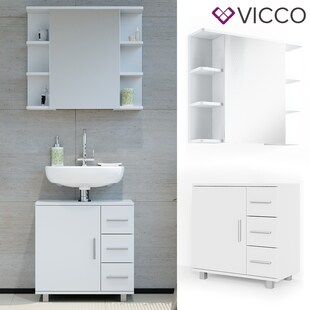 VICCO Badmöbel Set ILIAS Weiß - Bad Spiegel Kommode Unterschrank Badschrank 