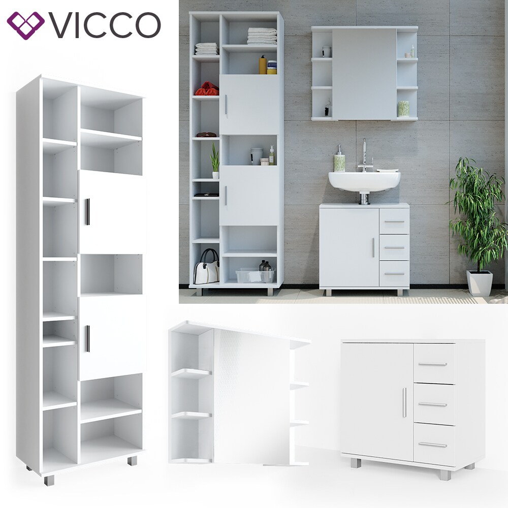VICCO Badm&ouml;bel Set ILIAS Wei&szlig; Bad Spiegel Kommode Unterschrank Badschrank 