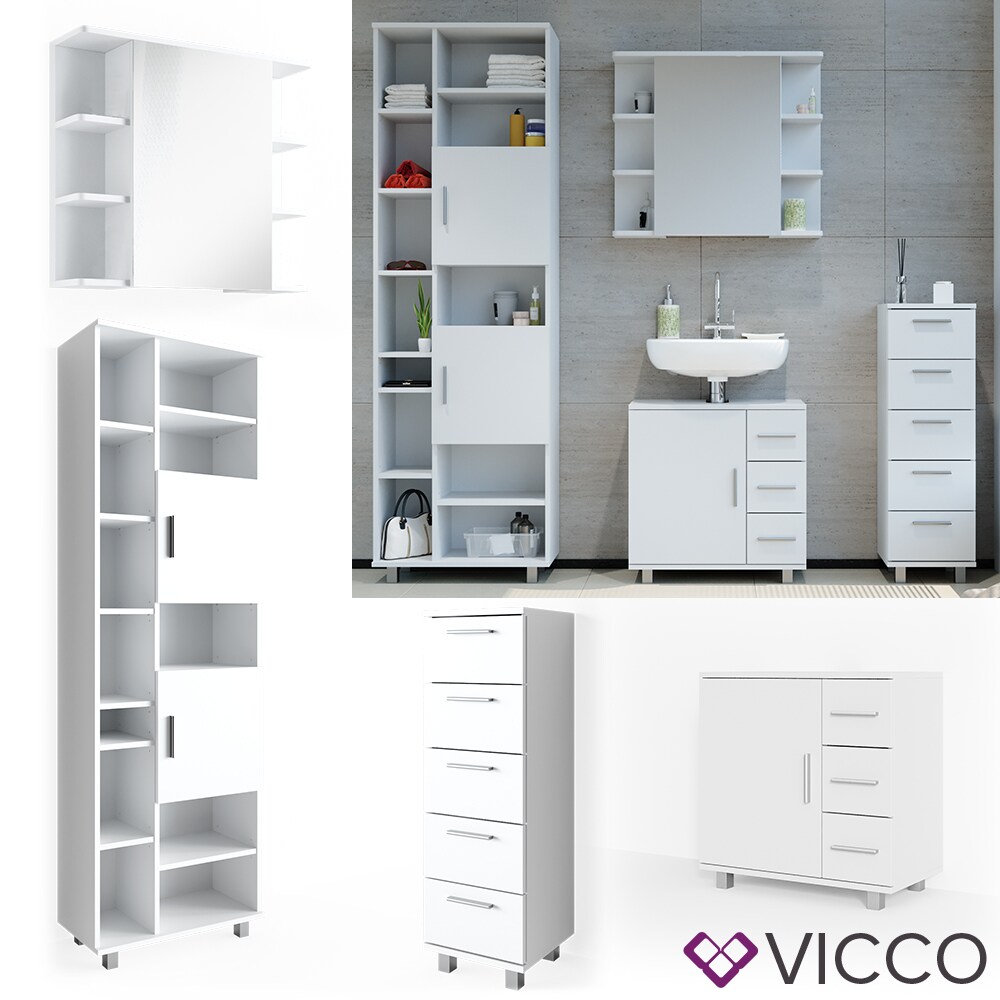 VICCO Badm&ouml;bel Set ILIAS Wei&szlig; Bad Spiegel Kommode Unterschrank Badschrank 