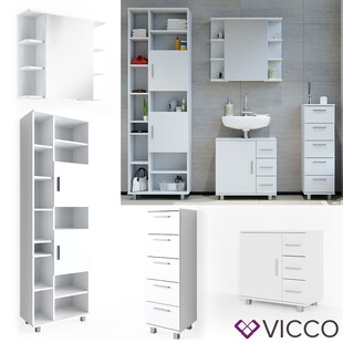 VICCO Badmöbel Set ILIAS Weiß Bad Spiegel Kommode Unterschrank Badschrank 