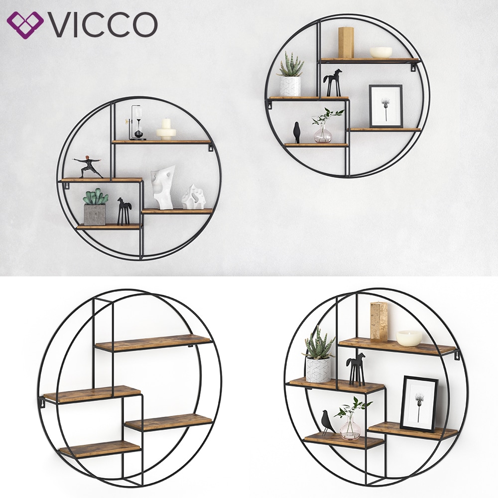 VICCO Loft Wandregal FYRK Gew&uuml;rzregal Industrial K&uuml;chenregal rund B&uuml;cherregal 
