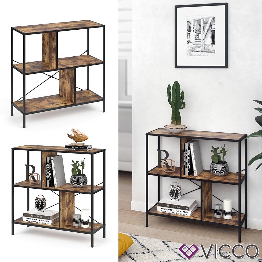 VICCO Loft B&uuml;cherregal FYRK Wandregal Standregal Aufbewahrung 79x80x30 Vintage 