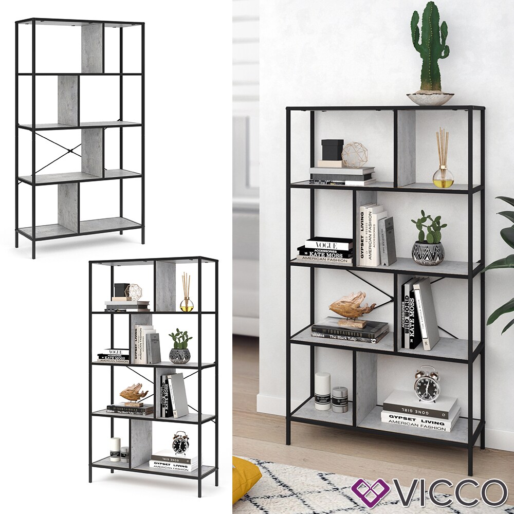 VICCO Loft B&uuml;cherregal FYRK Wandregal Standregal Aufbewahrung 146x80x30 Beton 