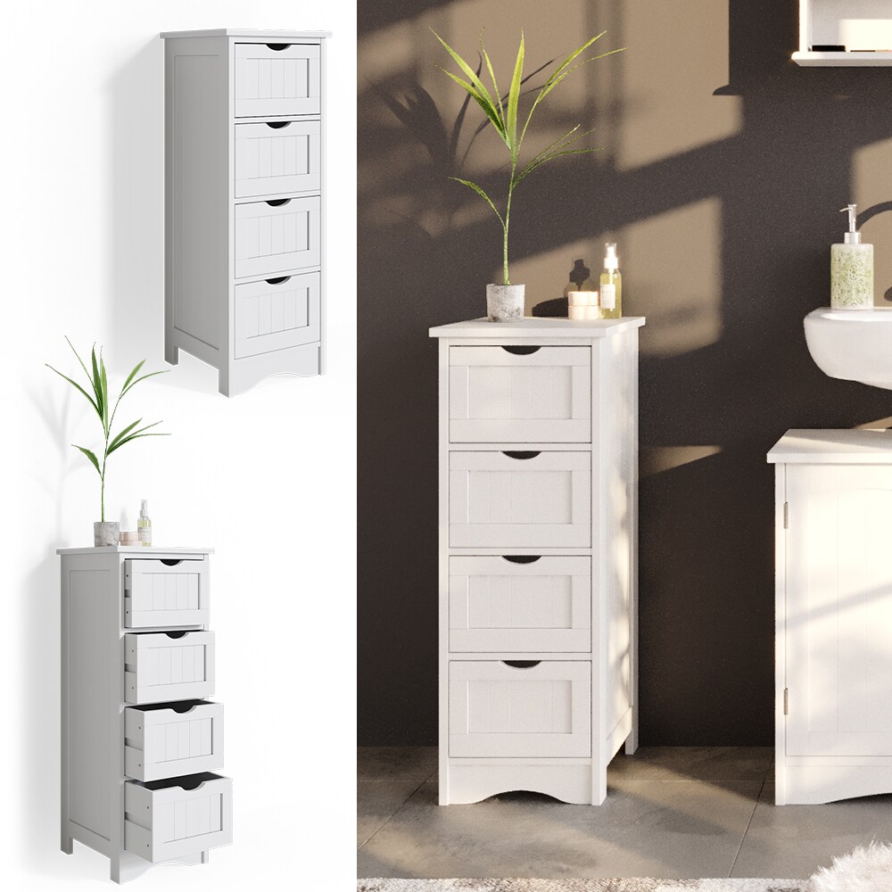 Vicco Badschrank Bianco Badregal schmal 4 Schubladen 81x30x30cm Badm&ouml;bel wei&szlig; Badezimmerschrank im Landhausstil 