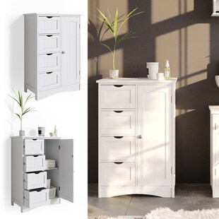 Vicco Badschrank Bianco Badregal mit 4 Schubladen 81x55x30cm Badmöbel weiß Sideboard Badezimmerschrank im Landhausstil 