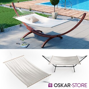 OSKAR Hängematte 190x120cm Stabhängematte Mehrpersonen-Matte Gartenliege-Weiß 