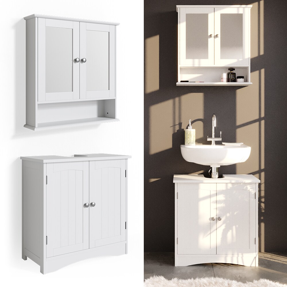 Vicco 2er Badm&ouml;bel Set Bianco Spiegelschrank Waschtischunterschrank Badschrank Badezimmerm&ouml;bel Set im Landhausstil 
