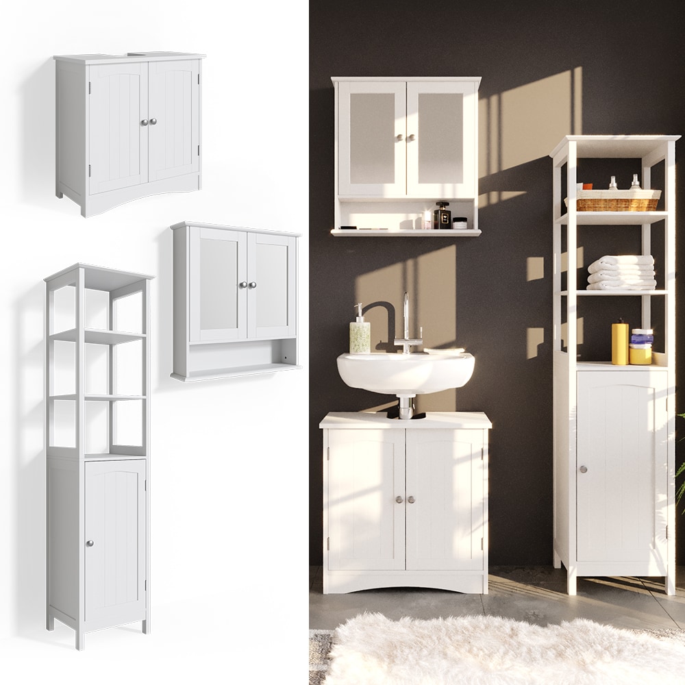 Vicco 3er Badm&ouml;bel Set Bianco Spiegelschrank Waschtischunterschrank Hochschrank Badezimmerm&ouml;bel Set im Landhausstil 