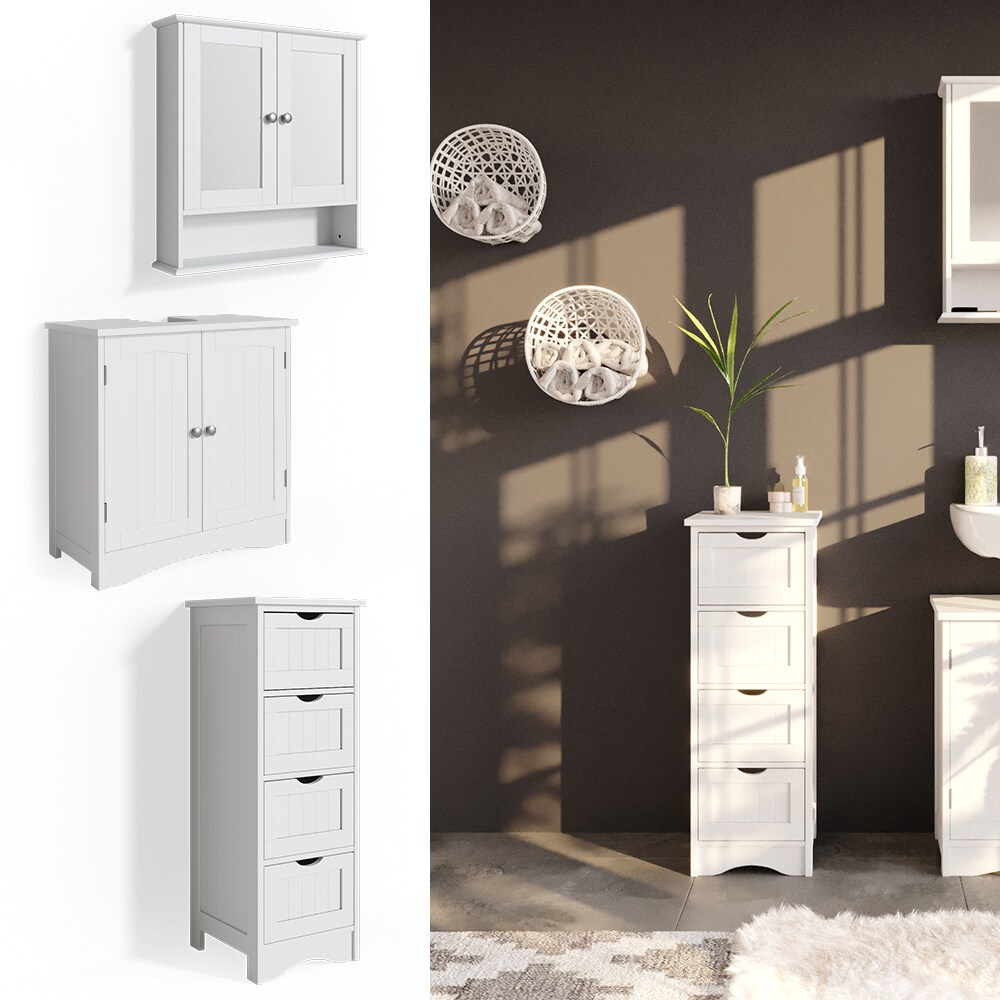 Vicco 3er Badm&ouml;bel Set Bianco Spiegelschrank Waschtischunterschrank Badschrank Badezimmerm&ouml;bel Set im Landhausstil 