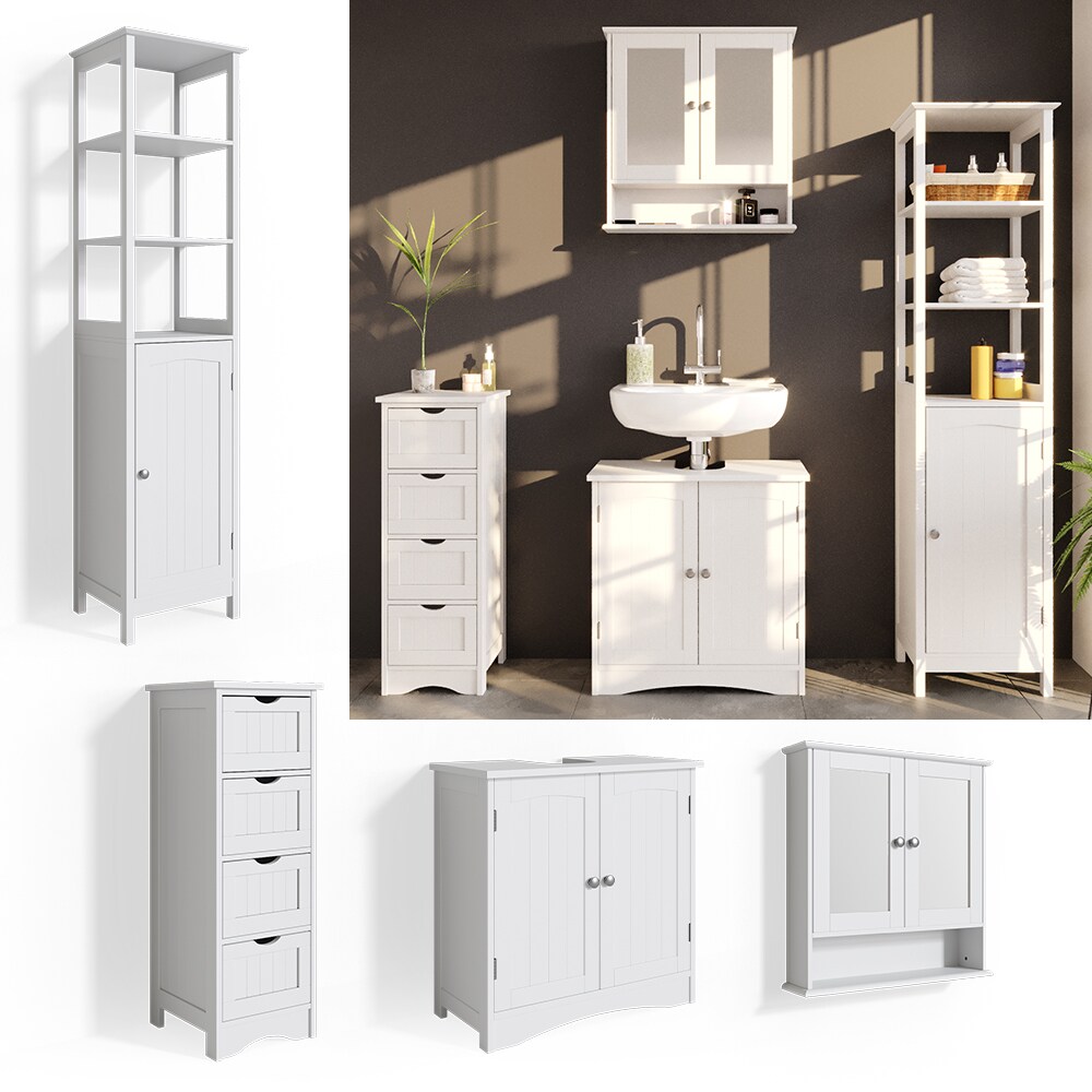 Vicco 4er Badmöbel Set Bianco Spiegelschrank Waschtischunterschrank Hochschrank Badezimmermöbel Set im Landhausstil