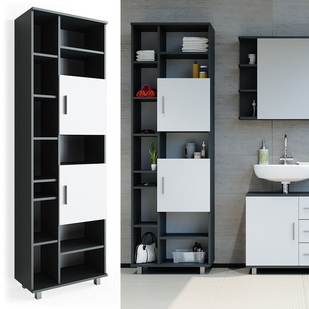 Badm&ouml;bel Set ILIAS Bad Spiegel Unterschrank Badschrank Hochschrank Spiegelschrank Wei&szlig; Anthrazit 