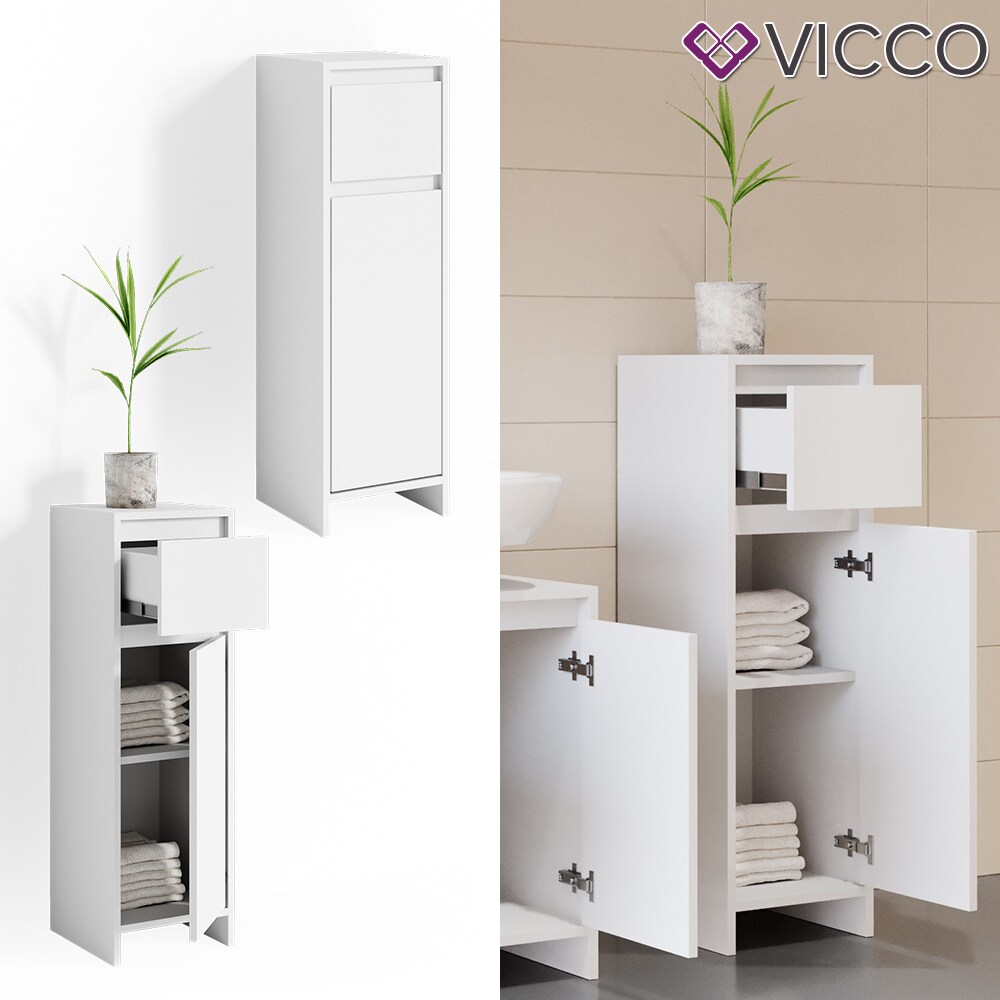 VICCO Badschrank EMMA Wei&szlig; - Badezimmerschrank Badregal Midischrank Schublade 