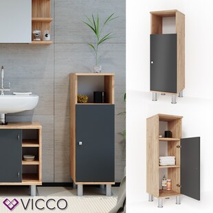 VICCO Badschrank FYNN Eiche Anthrazit Midischrank Badezimmer Regal Badmöbel 