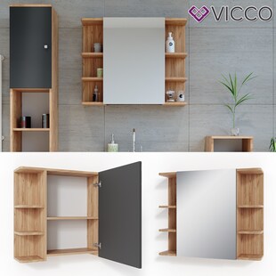 VICCO Spiegelschrank FYNN 80 x 64 Eiche Anthrazit Spiegel Badspiegel Wandspiegel 