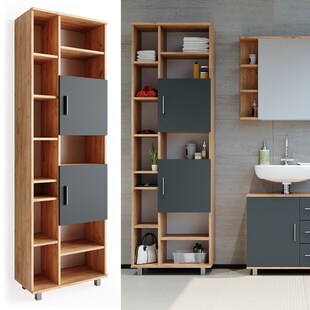 Vicco Badschrank Ilias 190 cm - Badezimmerschrank Hochschrank Bad Schrank Badregal Eiche Anthrazit 