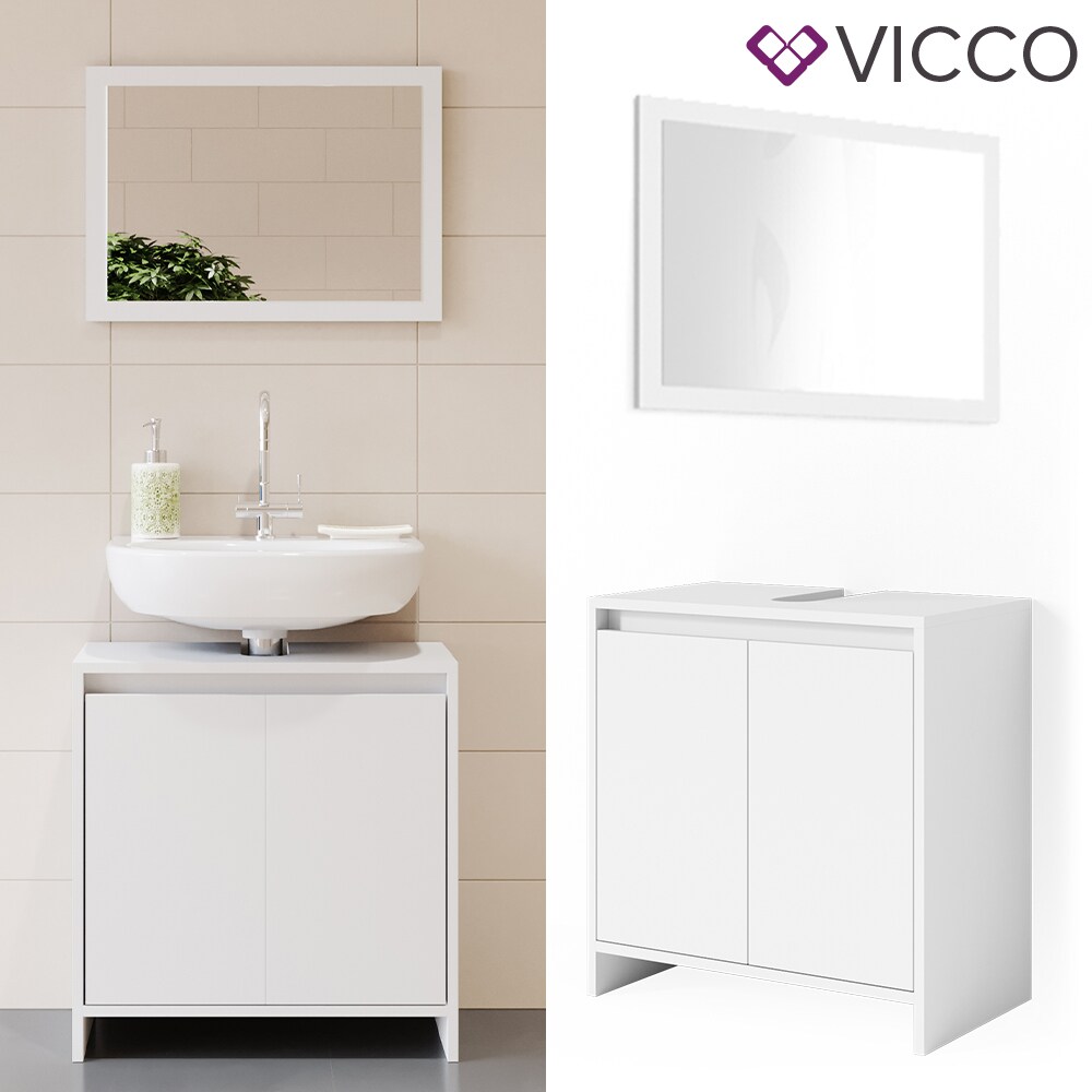 VICCO Badm&ouml;bel Set EMMA Wei&szlig; - Spiegel Waschtischunterschrank Badschrank 