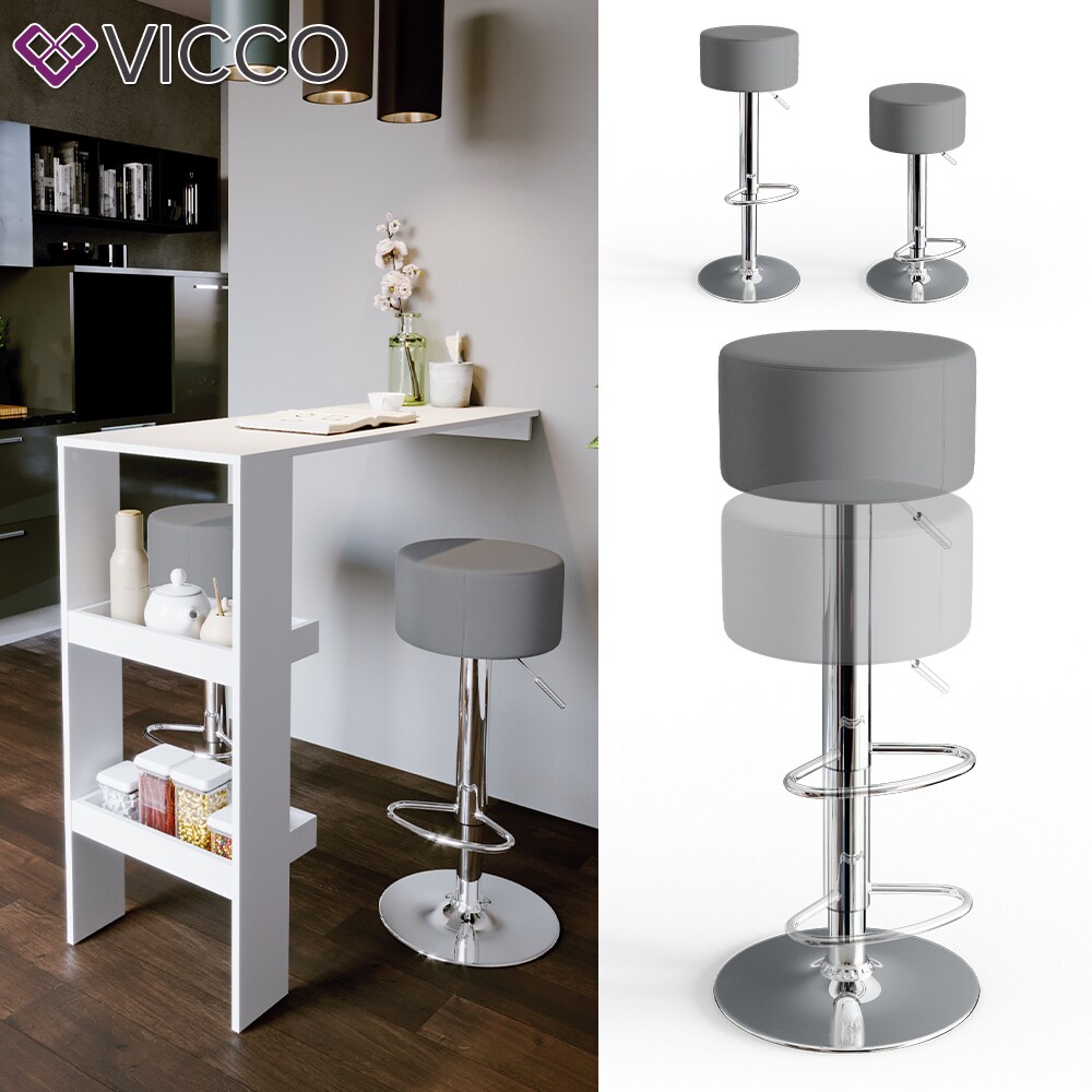 Vicco Design Barhocker 2er Set Grau Schminkhocker h&ouml;henverstellbar Drehstuhl 