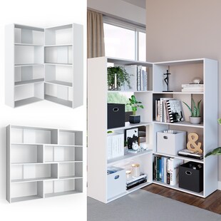 Vicco Eck-Bücherregal Laine Standregal weiß Raumteiler Eckregal Medienregal 